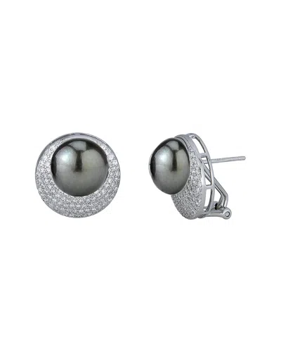 Belpearl Silver 11-12mm Pearl Cz Post & Clip Earrings In Metallic