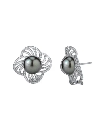 Belpearl Silver 12mm Pearl Cz Post & Clip Earrings In Metallic