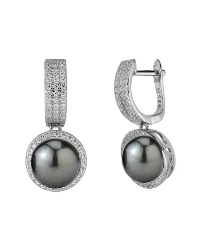 Belpearl Silver 9mm Pearl Cz Dangle Earrings In Metallic
