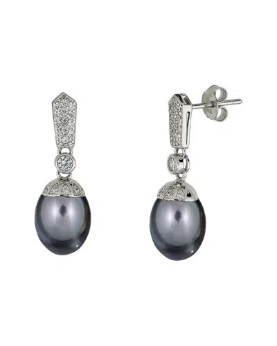 Belpearl Silver 9mm Pearl Cz Dangle Earrings In Multi