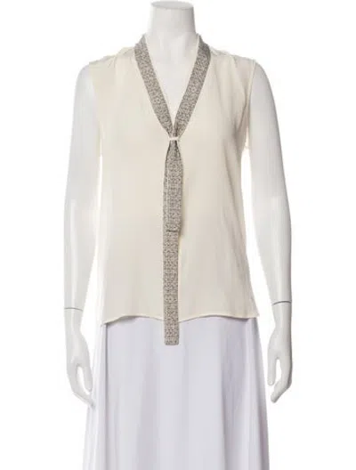 Pre-owned Belstaff Silk Tie Neck Top In Neutrals