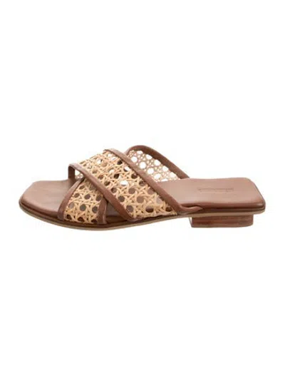 Pre-owned Bembien Raffia Patterned Slides In Brown
