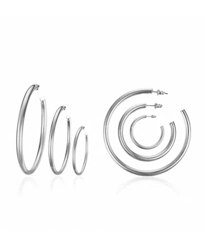 Ben Oni Shalay 3 Pair Hoop Earrings Set In Silver