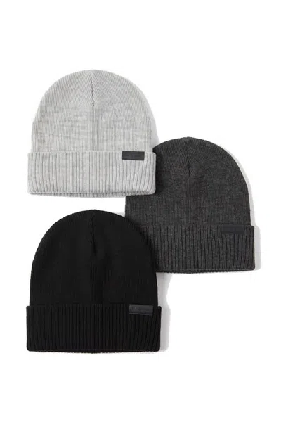 Ben Sherman Ribbed Cuff Flat Knit Beanies, Set Of 3 In Multi