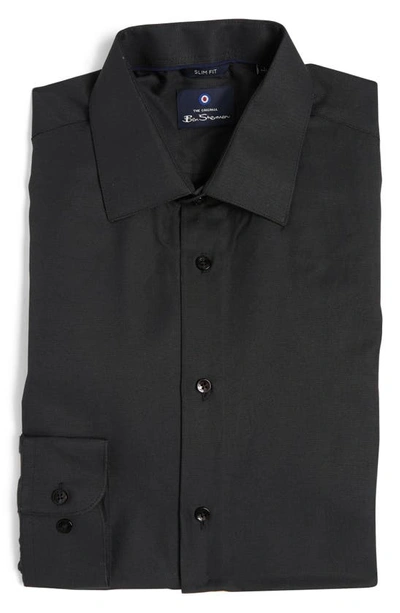 Ben Sherman Solid Slim Fit Dress Shirt In Black