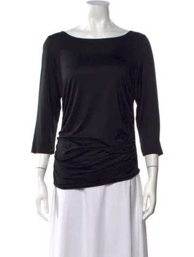 Pre-owned Bergdorf Goodman Bateau Neckline Three-quarter Sleeve Top In Black