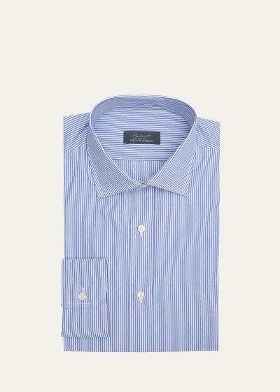 Bergdorf Goodman Men's Cotton Bengal Stripe-print Dress Shirt In 18-blue