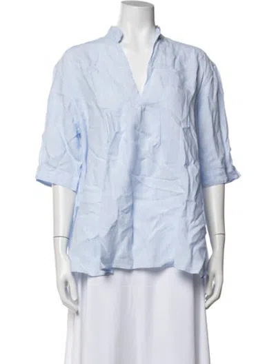 Pre-owned Bergfabel Linen Striped Top In Blue/white