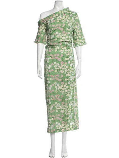 Pre-owned Bernadette Floral Print Long Dress In Green