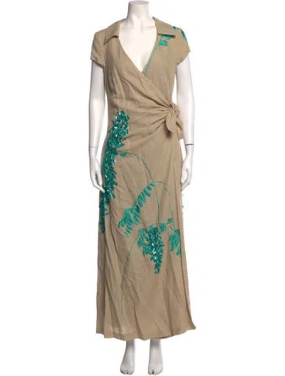 Pre-owned Bernadette Floral Print Long Dress W/ Tags In Neutrals