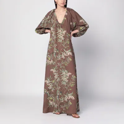 Bernadette Georgio Maxi Dress With Floral Linen Print In Green