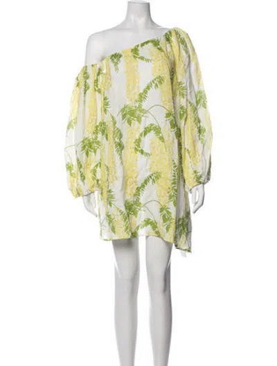 Pre-owned Bernadette Linen Mini Dress W/ Tags In White/yellow