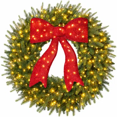 Best Choice Products 24x24in Large Aspen Christmas Wreath Pre-lit Bow Xl Realistic Outdoor W/ 70 Twinkling Leds In Green