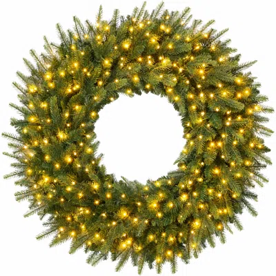 Best Choice Products Large Aspen Christmas Wreath Pre-lit Xl Realistic Outdoor Decor W/ Twinkling Leds In Green