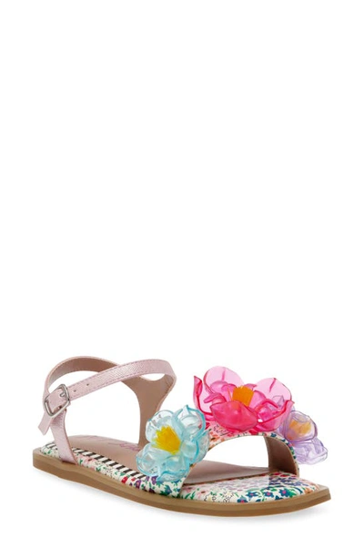 Betsey Johnson Kids' Little And Big Girls Dacie Flat Sandals With Flower Embellishments In Pink Multi