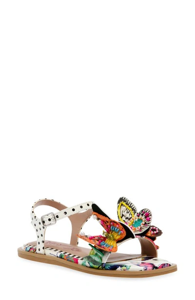 Betsey Johnson Kids' Little And Big Girls Dacie Flat Sandals With Butterfly Embellishments In White Butterfly