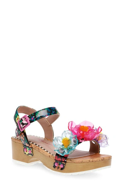 Betsey Johnson Kids' Little And Big Girls Oakly Clog Sandals With Flower Details In Black Multi