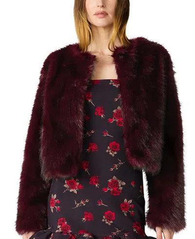 Betsey Johnson Women's Chubby Cropped Open-front Faux Fur Jacket In Burgundy