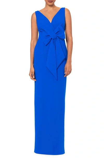 Betsy & Adam Bow Front Scuba Gown In Cobalt