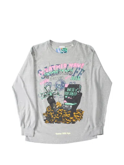 Better With Age Graphic-print Long-sleeve T-shirt In Gray