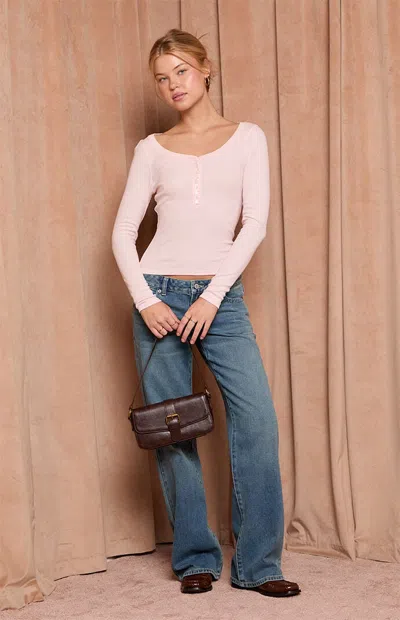 Beverly And Beck Women's Annette Satin Trim Henley Long Sleeve Top In Light Pink