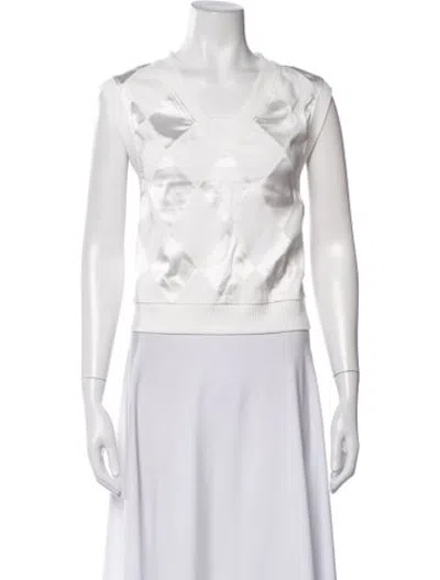 Pre-owned Bevza Patterned V-neck Top In White