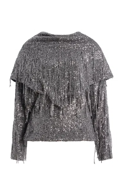 Bevza Solar Sequined Satin Top In Silver