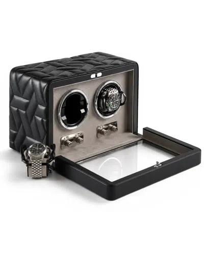 Bey-berk Black Quilted Leather 2 Watch Winder Storage Case