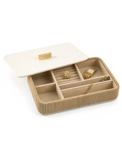 Bey-berk Cream Pleated Jewelry Box With Lid & Gold-tone Handle