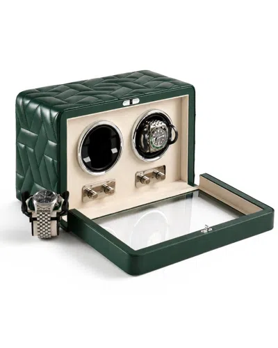 Bey-berk Green Quilted Leather 2 Watch Winder Storage Case