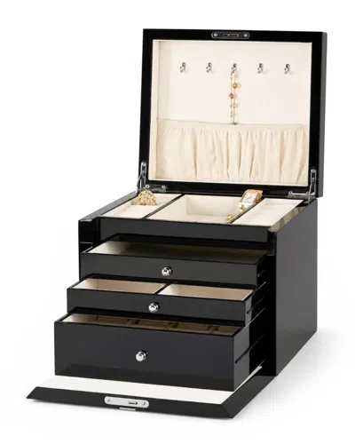 Bey-berk Large Black Multi-level Jewelry Box With Drawers & Lock