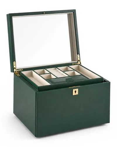 Bey-berk Large Green Multi-level Jewelry Box With Mirror & Lock