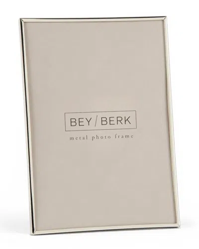 Bey-berk Silver Plated 8in X 10in Slim Metal Photo Frame In Brown