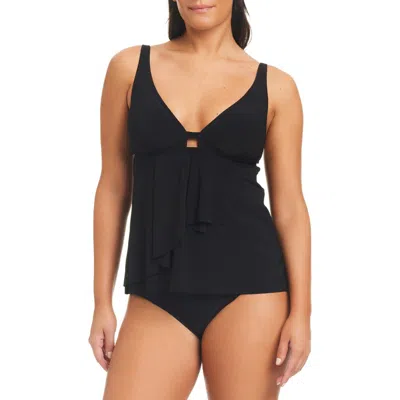 Beyond Control Cascade Front Tankini Swim Top In Black