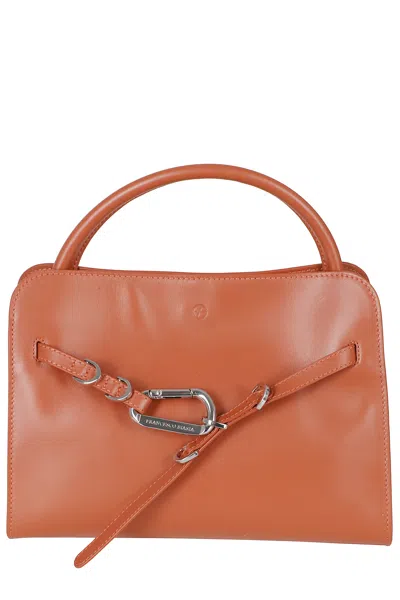 Biasia Compact Handbag In Soft Calf Leather With Silver Clasp In Brown