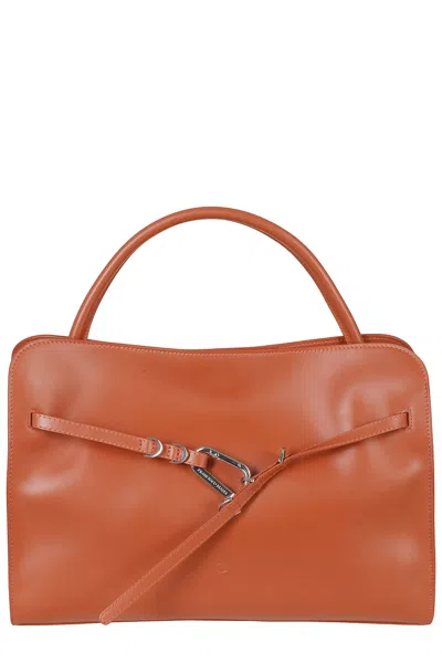 Biasia Rust Calfskin Handbag With Microsuede Interior And Signature Clasp In Brown