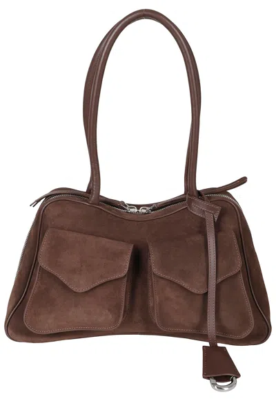 Biasia Sculpted Suede Shoulder Bag With Dual Top Handles In Black