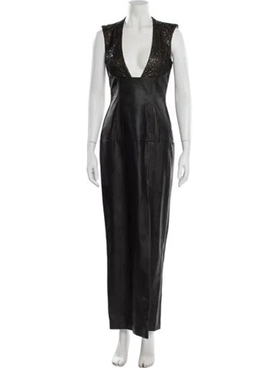 Pre-owned Bibhu Mohapatra Faux Leather Long Dress In Black