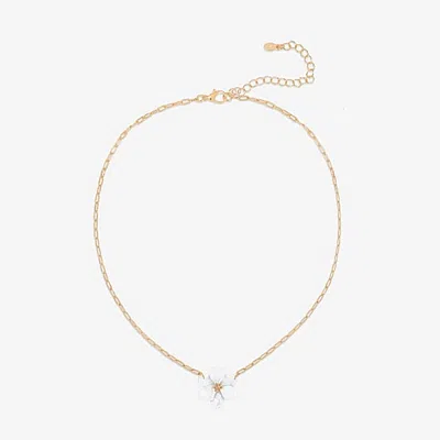 Bijoux Bar Delicates Womens Glass Fleur De Lis 16 Inch Pendant Necklace In White