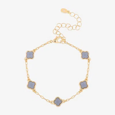 Bijoux Bar Womens 7.5 Inch Solid Link Clover Chain Bracelet In Yellow