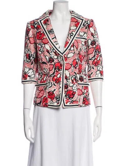 Pre-owned Bill Blass Floral Print Blazer In Red