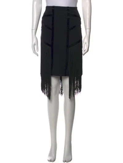 Pre-owned Bill Blass Fringe Trim Accent Knee-length Skirt In Black