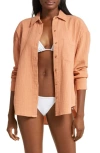 Billabong Right On Cotton Gauze Cover-up Shirt In Rose Dawn