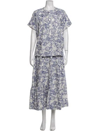 Pre-owned Billy Reid Floral Print Raw-edge Trim Skirt Set In Multicolor
