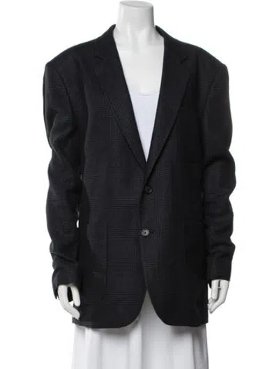 Pre-owned Billy Reid Linen Plaid Print Blazer In Black