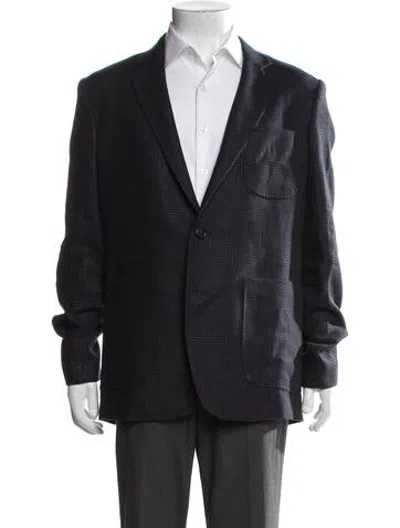 Pre-owned Billy Reid Linen Plaid Print Blazer In Blue