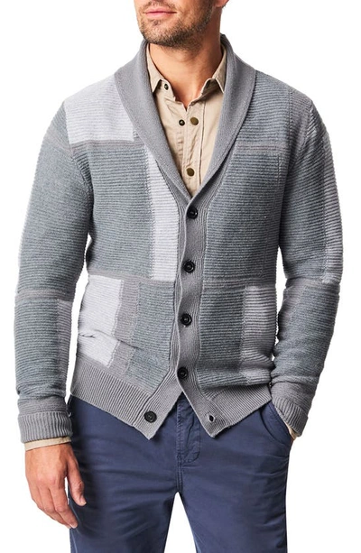 Billy Reid Patchwork Intarsia Wool & Cotton Shawl Collar Cardigan In Grey