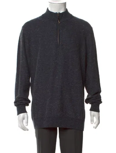 Pre-owned Billy Reid Tweed Pattern Mock Neck Pullover In Blue