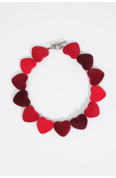 Bimba Y Lola Flocked Heart Resin Necklace In Red