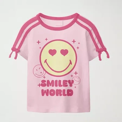 Bioworld Smiley Little & Big Kid Girls Round Neck Short Sleeve Regular Fit Graphic T-shirt In Pink